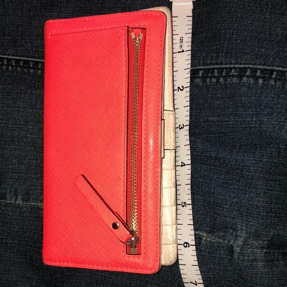 Kate Spade orange wristlet mobile case wallet genuine leather lots of slots